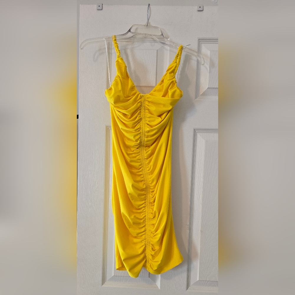 H&M Yellow Ruched Mini Dress